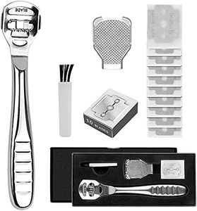 Foot Scraper, WOVTE Stainless Steel Foot Files Callus Remover Pedicure Callus Shaver with 10 PCS Replacement Blades for Hard Skin Remover Foot Scrub, Exfoliating, Foot Clean Care