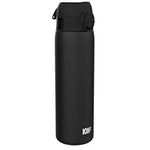 Ion8 Steel Water Bottle, 600 ml/20 oz, Leak Proof, Easy to Open, Secure Lock, Dishwasher Safe, Hygienic Flip Cover, Fits Cup Holders, Carry Handle, Durable, Metal Water Bottle, Black