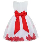 iEFiEL Girl Flower Petals Dress Formal Wedding Bridesmaid Party Christening Princess Dresses Red 10 Years