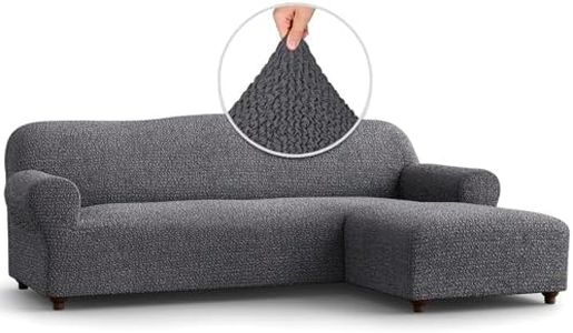 PAULATO BY GA.I.CO. Sectional Couch Cover - Chaise L-Shape Sofa Slipcover - Washable Corner Couch Covers - 1-Piece Form Fit Stretch Cover - Mille Righe - Dark Grey (Right-Facing Chaise)