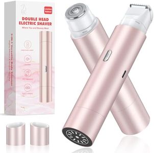 NIPOO Bikini Trimmer for Women, Dual Head Face Shaver Body Hair Trimmmer, IPX7 Waterproof Womens Electric Razor for Legs, Rose Gold