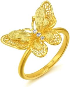 CHOW SANG SANG 999 24K Gold Cultural Blessings butterfly diamond ring for Women Our Size 17/US 7.75 95851R