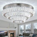 Cainjiazh 16.5" Crystal Chandelier LED Crystal Ceiling Light 3 Layers Flush Mount Chandeliers Ceiling Light Fixtures Modern Chandelier Lighting for Bedrooms Living Room Dining Room (6500K Cool White)