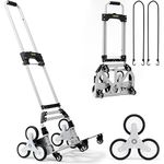 VEVOR Stair Climbing Cart, 220 lbs Load Capacity, Foldable Hand Truck with 32.3-45.7 inch Adjustable Handle Height, 4 Universal Wheels & 2 Elastic Ropes, Multipurpose Dolly for Warehouse Shopping