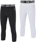 DEVOROPA Boys Leggings Quick Dry Youth Compression Pants Sports Tights Basketball Base Layer, 3/4 Black/White(2-pack), Small