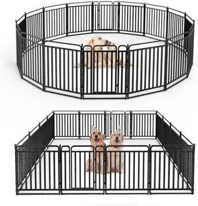 Petorldog Durable Dog Fence 40" Height 16 Panels Thickened Dog Playpen with Portable Handle & Strap, Easy to Install – Stylish Curved Panel Design for Pets, Indoor Use Outdoor Use