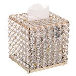 SUMTree Crystal Household Cube Facial Tissue Box Holder, Square Tissue Holder Box Napkin Organizer for Dining Room, Bathroom, Bedroom, Vanity Countertop, Gold