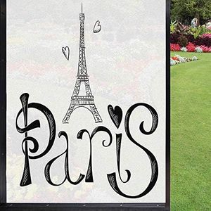 Wendaoblt Parisian Romance Window Film 24x36 Inch, Monochrome Cityscape Privacy Film with Abstract Landmark Silhouettes, Static Cling UV Blocking for Home Decor - Adhesive-Free Travel Theme Art