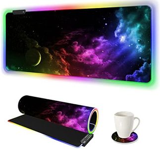 AIMSA Large RGB Gaming Mouse Pad, Keyboard Mousepad Led Extended 35.4 x 15.8 inch Non-Slip Rubber Base with 14 Lighting Modes, Big Desk Mat Waterproof, Nebula Universe