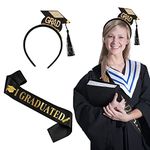 Graduation Cap Headband, Graduate Satin Sash with Letters, Graduation Hat Headband with Tassel Bachelor Hat Student Graduation Decoration Set for Graduation Ceremony Prime Adults Party Favors