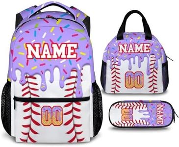 GiftRomance Kids Schoolbag Custom Baseball Backpack for Kids, Personalized 3Pcs Set Casual Sports Drip Bookbag for Preschool Elementary Kindergarten Travel School Travel Picnic