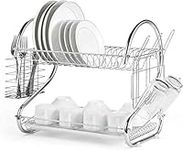 TBM 2 Tier Dish Drainer Rack with Utensil Holder/Dish Drying Organizer/Cup Holder and Dish Drainer for Kitchen Counter Top/Silver (Chrome Plated)