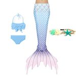 XNSGAO 4PCS Mermaid Tails for Swimming for Girls Kids Mermaid Swimsuit Costume Princess Bikini Set Bathing Suits, E324, 7-8 Years