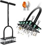 SakerPlus Lawn Aerator Tool, Manual Metal Spike Aerator Lawn Tool with Spring Base, Automatic Leaf and Dirt Cleaning, Grass Aerator for Lawn Care, Soil Loosening, Yard Aerating, Garden Tool