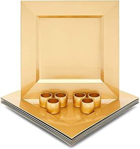 Juvale Square Metallic Gold Plastic Charger Plates and Napkin Rings Set (Serves 6)