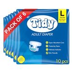 Tidy Adult Diaper Large (112-155 cms), Waist Size (44"-61")- Pack of 6, 60 pcs pack