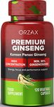 ORZAX Korean Panax Ginseng Capsules with 30% Ginsenosides for Performance & Energy Supplements for Women and Men - Red Ginseng for Enhanced Focus (120 Veg Capsules)