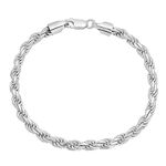 The Bling Factory 2mm-7mm Solid .925 Sterling Silver Diamond-Cut Twisted Rope Bracelet 7-10" Made in Italy, 8 inches, Sterling Silver