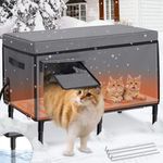 Gimars Heated Cat House for Outdoor Cats in Winter, Elevated Waterproof & Weatherproof Fully Insulated Feral Cat Shelter with Escape Door for Outside Community Cats Barn Cats Stray - L