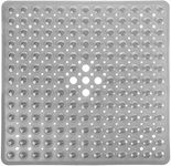 Yimobra Shower Mat for Bathtub, 21 x 21 Inches Bath Tub Square Mats, Non-Slip with Drain Holes, Suction Cups, BPA, Latex, Phthalate Free, Machine Washable, Clear Gray