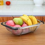 HaRvic Stainless Steel Kitchen Sink Drain Basket Storage Dish Rack Adjustable Sink Colander Strainer Basket for Kitchen Sink with Rubber Grip Handle Pack of 1