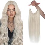 Sunny Hair Wire Hair Extensions Human Hair Invisible Wire Hair Extensions for Women Straight Hidden Hair Extensions with Adjustable Line Platinum Blonde 16Inch