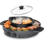 ENFRIFAM 2000W Electric 2 in 1 Hot Pot and Grill Suitable for 2-8 People Large Dimension 50cm BBQ Grill Hot Pot with Divider, Evenly Heats with Independent Temperature Control, Nonstick and Smokeless