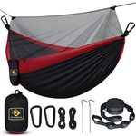 Camping Hammock with Net,Travel Portable Lightweight Hammocks with Tree Straps and Solid D-Shape Carabiners,Parachute Nylon Hammock for Outsides Backpacking Beach Backyard Patio Hiking