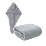 MAXOSHINE Microfiber Bath Towel/Hair Wrap Combo-Soft Super Absorbent Towels for Bath with Hook-Quick Dry Towel for Women and Men (1 Bath Towel +1 Hair Wrap Combo-Grey)