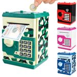 Pup Go Electronic Piggy Bank ATM Money Safe for Kids Ages 3+, Password Coin Bank Auto Scroll Cash Machine Money Saving Box, Birthday Gift Toys for Boys Girls 3 4 5 6 7 8 9 Years Old (CAMO Green)