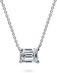 BERRICLE Sterling Silver Solitaire 1.7 Carat Emerald Cut Cubic Zirconia CZ East-West Anniversary Pendant Necklace for Women, Rhodium Plated, Sterling Silver, Cubic Zirconia