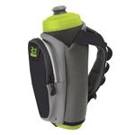 Amphipod Hydraform Ergo-Lite Ultra Handheld Water Bottle 20oz. Charcoal/Green- For Running, Jogging, BPA Free, Zipper Pocket for Nutrition, Keys, and Cards