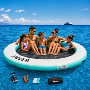 AWSUM Water Hammock, Inflatable Round Floating Ring with Breathable Mesh Heavy-Duty Circle Float for Adults Pool Lake River Relaxation Island Dock 8FT