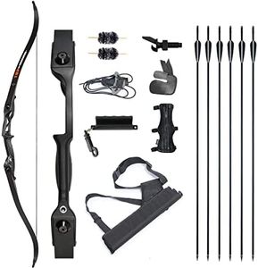 TOPARCHERY Archery 56" Takedown Hunting Recurve Bow and Arrow Set Metal Riser Right Hand Black Longbow Kit with 6Pcs Carbon Arrows Right Hand (40)