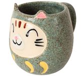 Mino ware Japanese Pottery Mug Cup Daruma Cat made in Japan (Japan Import) CPM023 (Sage Green)