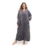 FUSSEDA Oversized Wearable Blanket Sweatshirt, Thick Warm Fleece Cozy Sherpa Hooded with Pockets and Sleeves Gift for Adult, Dark Grey, Adult