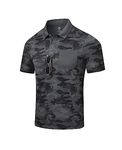 MoFiz Men Camo Short Sleeve Tennis Shirt Golf Polo Collared Shirt Lightweight Work Military Tactial Top Camo-Grey,L