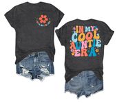 in My Cool Auntie Era Shirts Cool Aunts Club T-Shirt Auntie Aunt Love Heart Shirts Short Sleeves Funny Letter Print Tee Tops, Dark Grey1, Medium