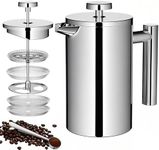 Meelio Small French Press Coffee Maker 600ml, Double-Wall Insulated French Press Coffee Press Stainless Steel for travel camping, Included 2 Extra Fliters and 1 Coffee Spoon (2-4cup, 20 OZ)