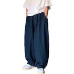 Nutriangee Men's Loose Fit Baggy Jeans Casual Streetwear Wide Leg Hip Hop Oversized Denim Pants, Navy, 32