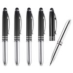 PATIKIL Ballpoint Pen with Stylus Tip and LED Flashlight, 5 Pack 3 in 1 Metal Pen Black Ink 1.0mm Medium Point Stylus Pen for Touch Screens, Black