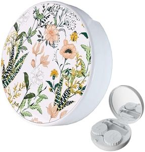 LRITER Contact Lens Case, Portable Contact Lens Cases Leak-Proof Contact Lens Box Holder with Mirror, Suitable for Daily Makeup Office Travel Outdoor. (White Flower)