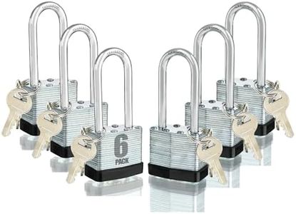 6 Keyed Alike Padlocks with 12 Keys, 40mm Heavy-Duty Padlocks with Same Keys Long Shackle Durable Hardened Steel for Gate Fence Toolbox School Gym