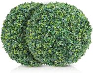 Faux Boxwood Balls 2-Pack - Artificial Topiary for Outdoors or Indoors - Realistic Bushes with Dense Leaves - Waterproof & UV-Protected Fake Plant Sphere - Easy Assembly Boxwood Plant - 16.14"