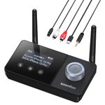 SOOMFON Bluetooth 5.3 Transmitter Receiver for TV, 3-IN-1 Audio Bluetooth Adapter with Optical/RCA/3.5mm AUX Support Volume Control Dual Link Bluetooth Adapter for TV HiFi Home Stereo