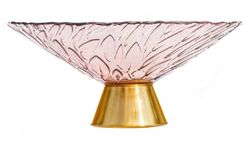 IndusBay® 10 Inch Decorative Glass Salad Fruit Bowl with Golden Finish Base Table Top Mixing Bowls for Fruit, Snack, Dessert, and Candy Dishes or Nuts, Pink