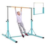COSTWAY Foldable Gymnastics Bar, 90-150cm Height Adjustable Training Bar with Easy Moving Wheels and Non-slip Feet, Home Gym Equipment for Kids Juniors, 100kg Weight Capacity (Green)