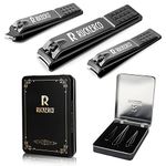 R RUCKERCO Nail clippers set black matte stainless steel 3 pcs nail clippers &slant edg Toenail Clipper Cutter Metal Case .The best nail clipper gift for men and women