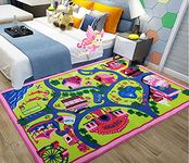 Status Contract Kids Rug Play Crawl Floor Anti Skid mat Children's Educational, Local Area House Map, Multi Colour Baby/Toddler Activity for Playing with Toy, car, Trucks (Pink) 3 x 5