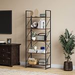 YITAHOME Bookcase 5 Tiers, Floor Standing Book Shelf, Wooden Shelf and Metal Frame Book Rack, Display Storage Rack Shelving Units for Living Room, Home Office - Rustic Brown Bookshelf